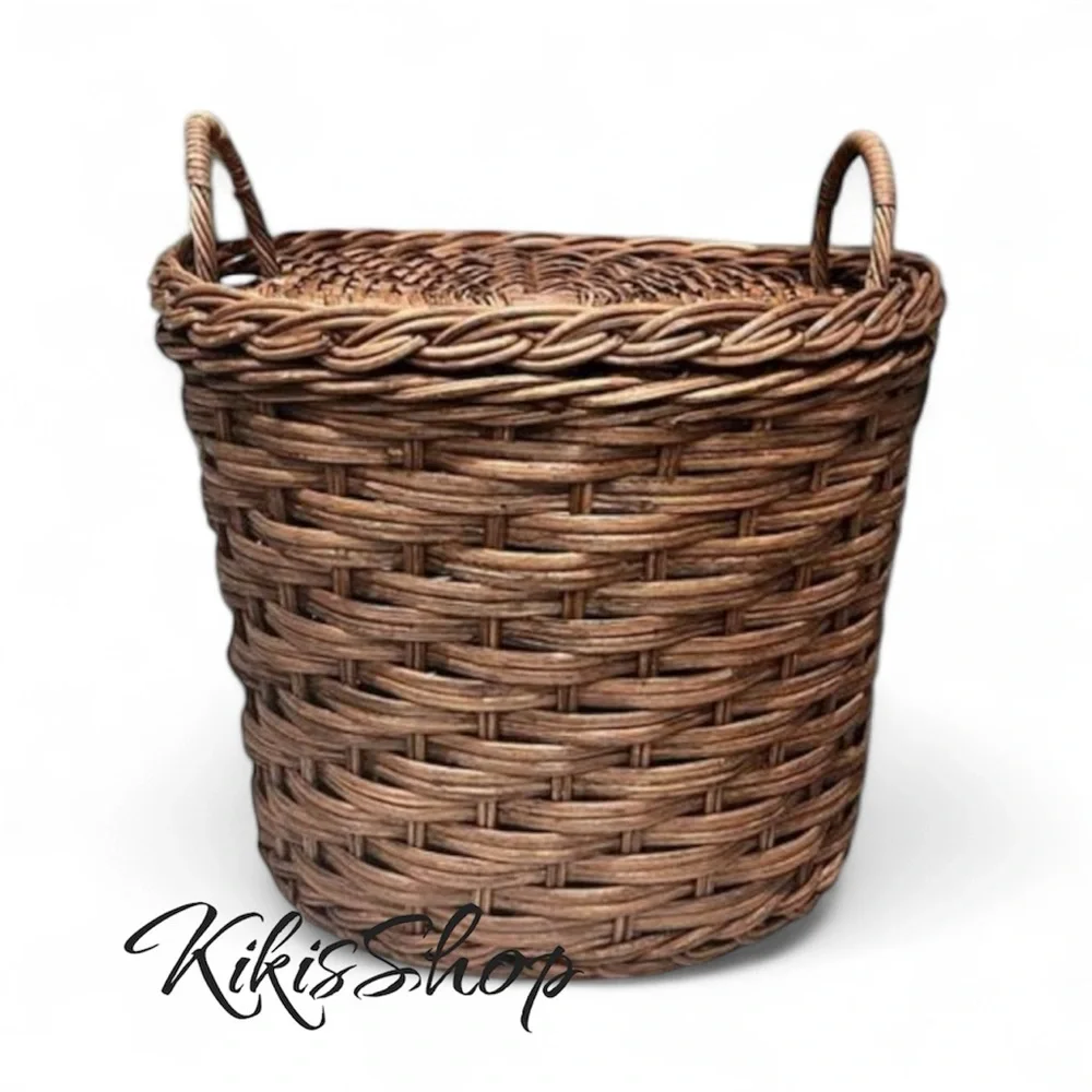 Round Chunky Straight Rattan Basket Dark Brow -Threshold designed w Studio McGee